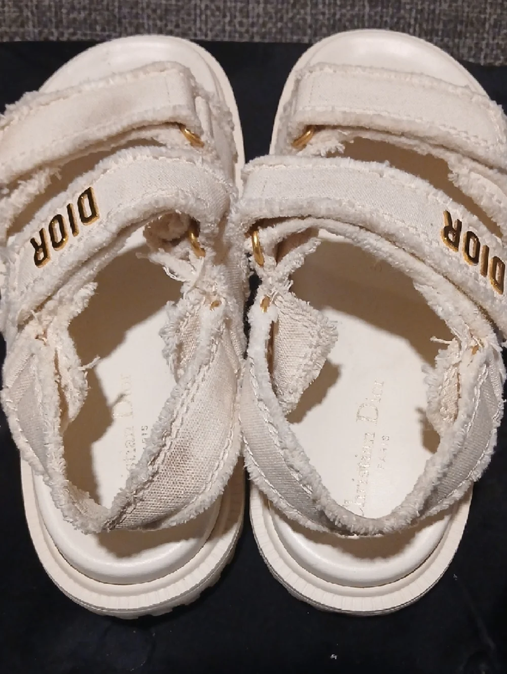 Christian Dior Dioract Sandals – Ivory Canvas – Gold Logo - Picture 4 of 12